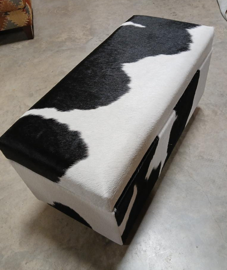 GENUINE COWHIDE STORAGE OTTOMAN