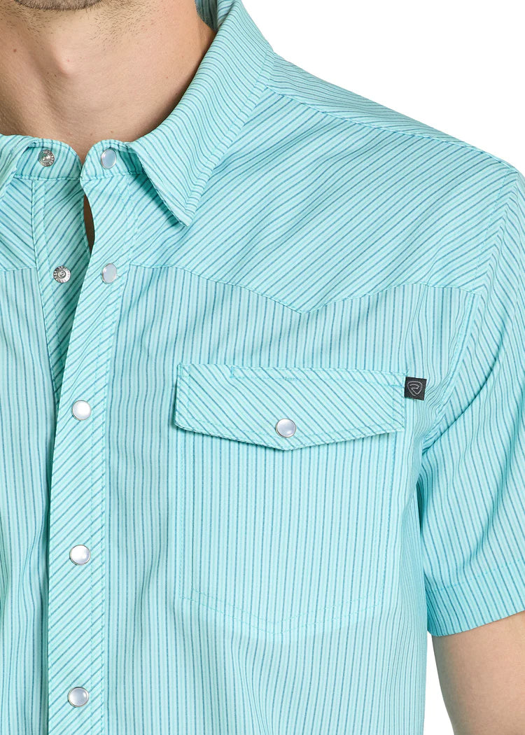 ROCK AND ROLL MEN'S TEK CORE WESTERN SHIRT - TURQUOISE STRIPE
