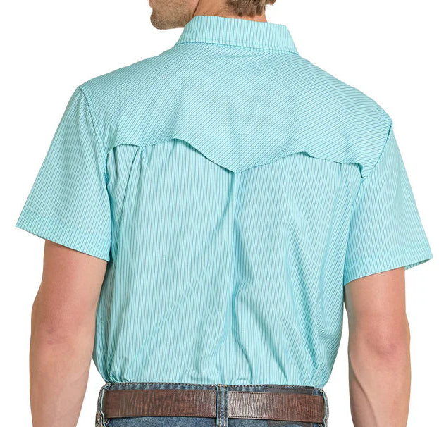 ROCK AND ROLL MEN'S TEK CORE WESTERN SHIRT - TURQUOISE STRIPE