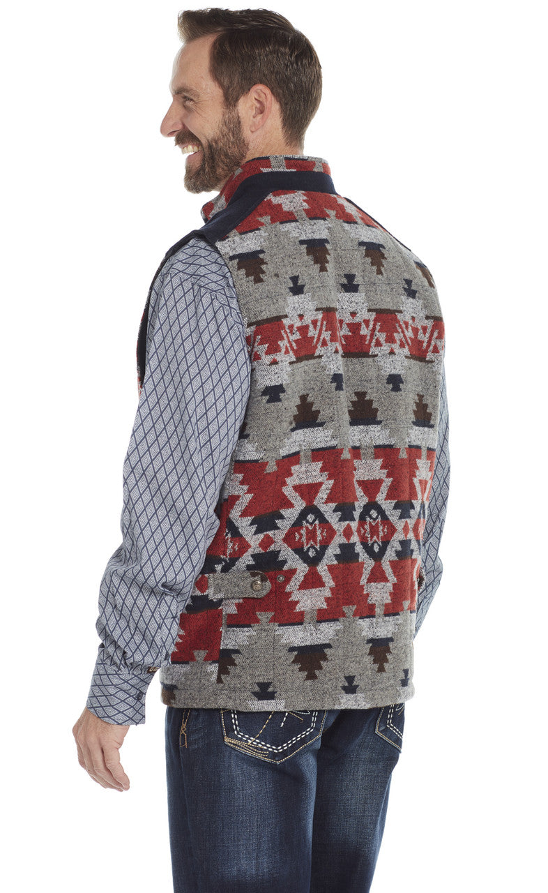 CRIPPLE CREEK MEN'S ZIP FRONT NAVAJO BLANKET VEST W/ SOLID WOOL MELTON TRIM ACCENTS