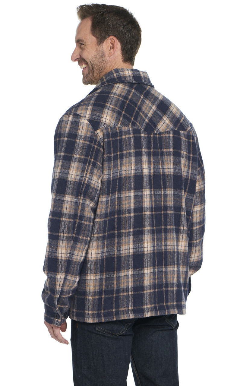 CRIPPLE CREEK ZIP FRONT PLAID SHIRT JACKET W/ SHERPA LINING - LIBERTY BLUE