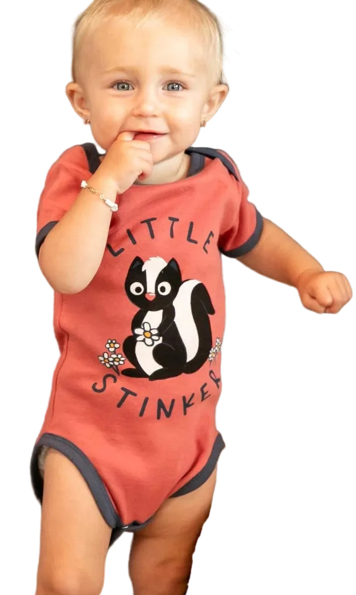 "LITTLE STINKER" PINK SKUNK INFANT ONESIE CREEPER