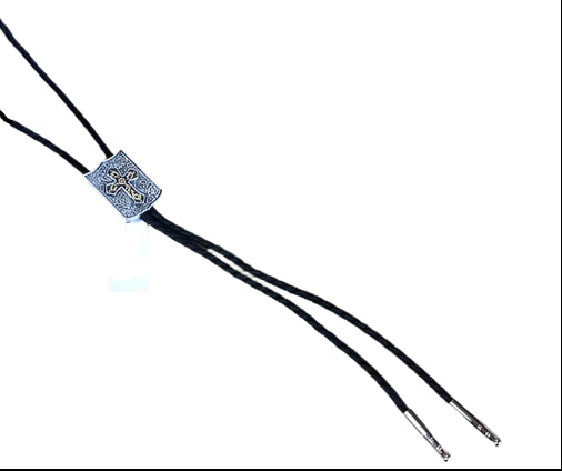 DOUBLE S SHIELD & CROSS BOLO TIE