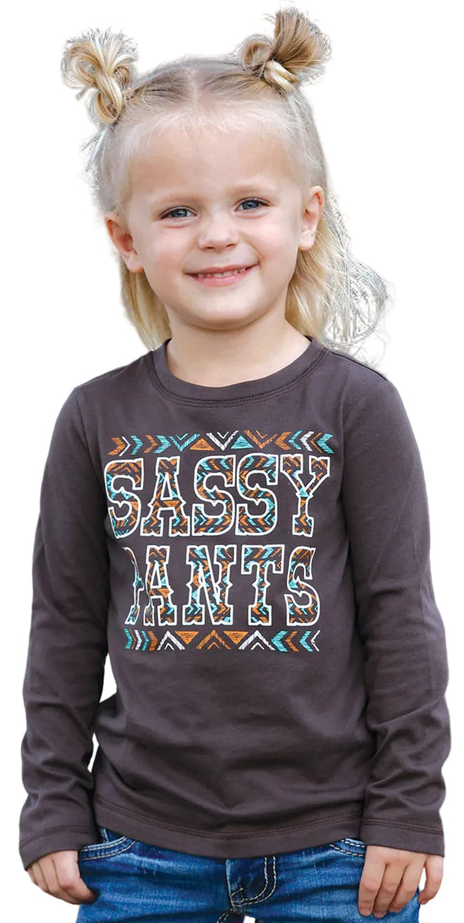 CRUEL DENIM TODDLER GIRL'S "SASSY PANTS" LONG SLEEVE TEE in BROWN