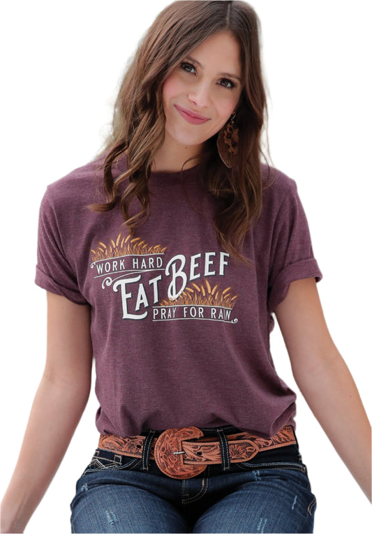 Cruel Women's Burgandy Eat Beef Tee Shirt