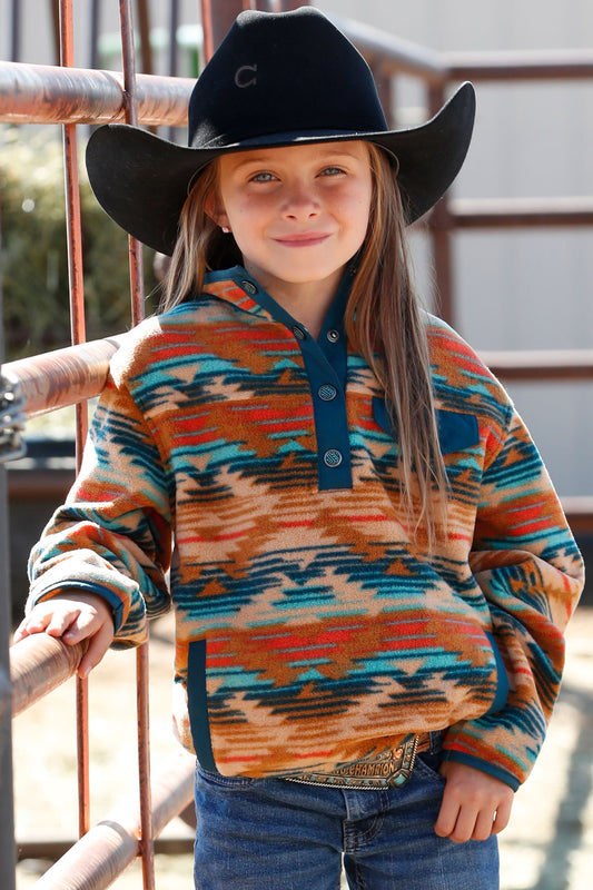 CRUEL DENIM GIRL'S AZTEC PRINT POLAR FLEECE PULLOVER -