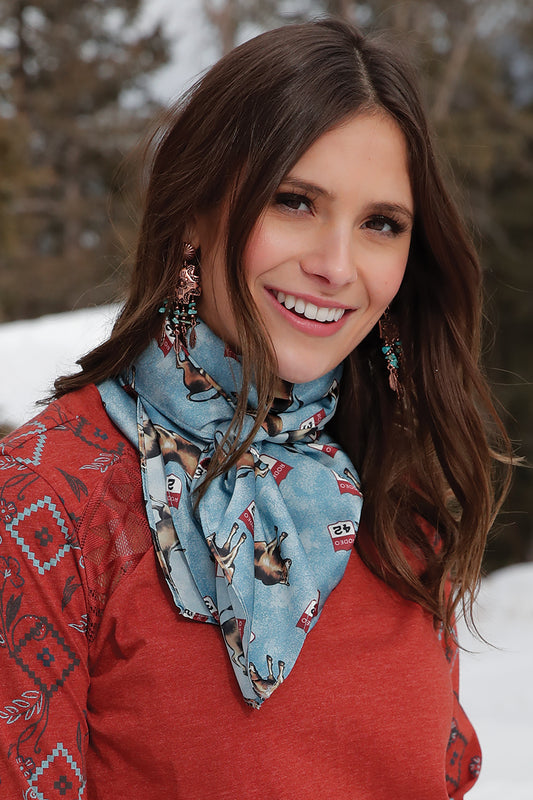 Cruel Girl Women's Rodeo Cow Print Wild Rag - Light Blue