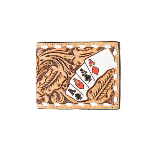 3D MENS BIFOLD WALLET HAND PAINTED ACE CARDS NATURAL