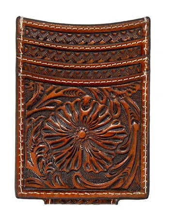 3D MEN'S TAN BASKET WEAVE OVERLAY MONEY CLIP