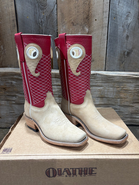 MENS OLATHE TAN CRAZYHORSE RED STOVEPIPE BOOT