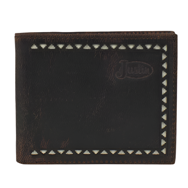 JUSTIN MENS SLIM BIFOLD WALLET W/ LASER CUT AND CREAM INLAY ...