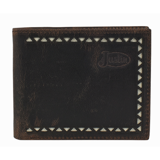 JUSTIN MENS SLIM BIFOLD WALLET W/ LASER CUT AND CREAM INLAY