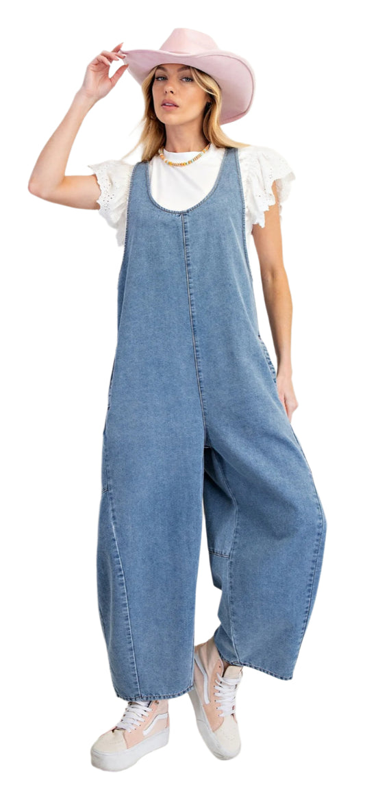 WASHED DENIM JUMPER PANTS