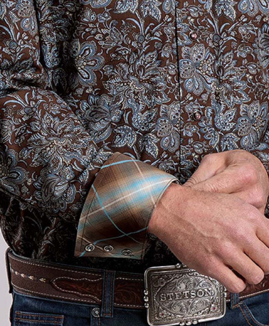 STETSON FALL BROWN PAISLEY PRINT PEARL SNAP SHIRT