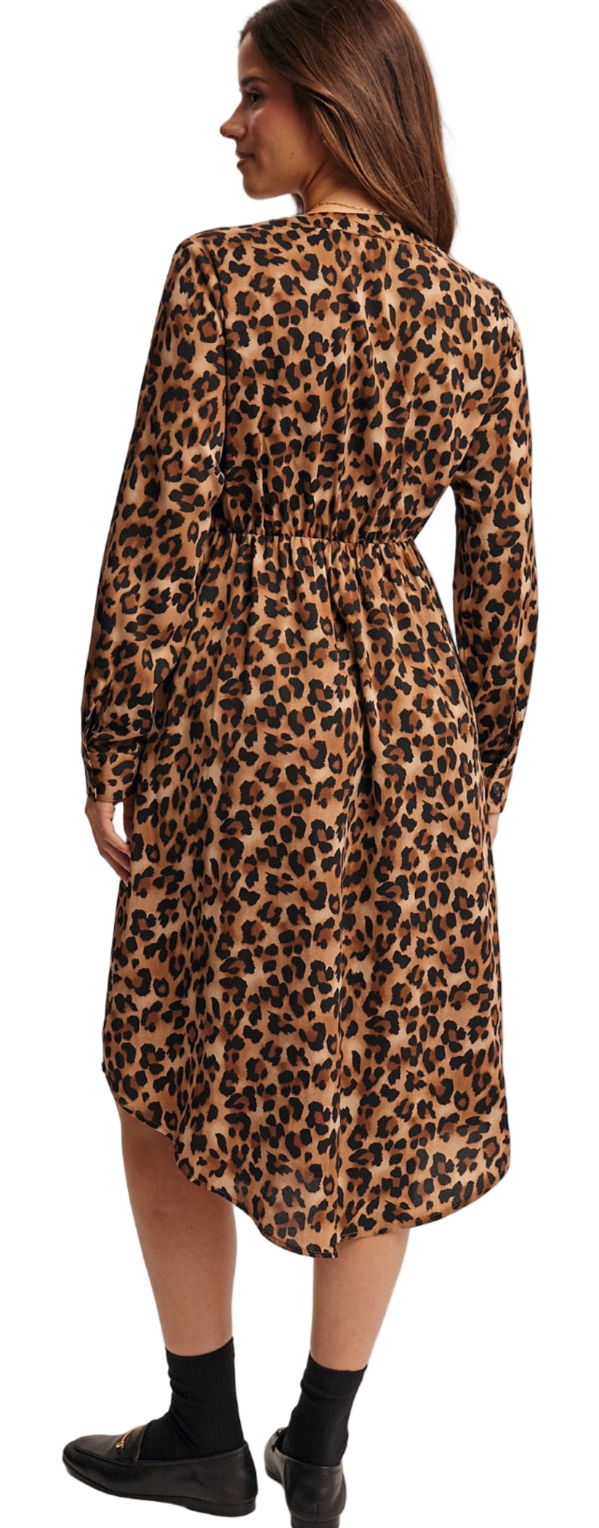 LEOPARD BUTTON FRONT MIDI DRESS