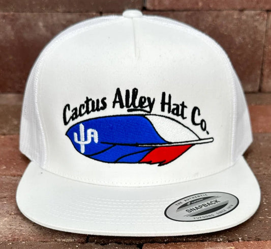 "FEATHER" STITCH-OUT CAP in WHITE MESH SNAPBACK