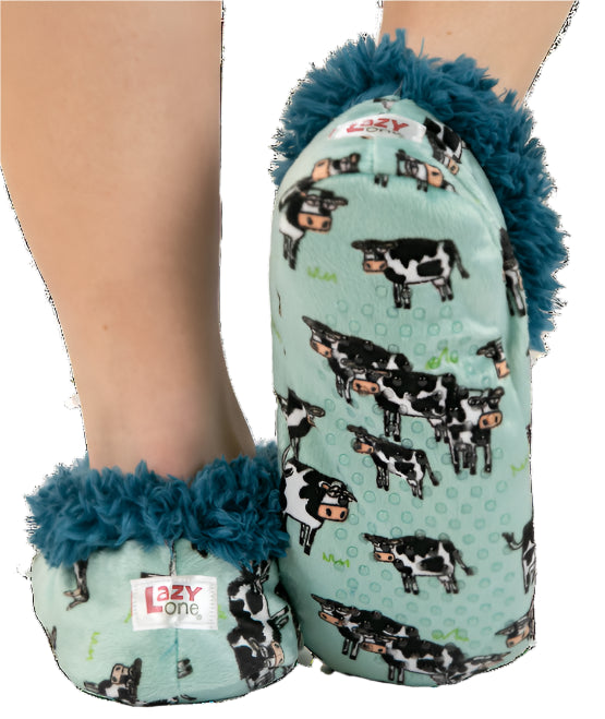 "MOODY IN THE MORNING" COW FUZZY SLIPPERS