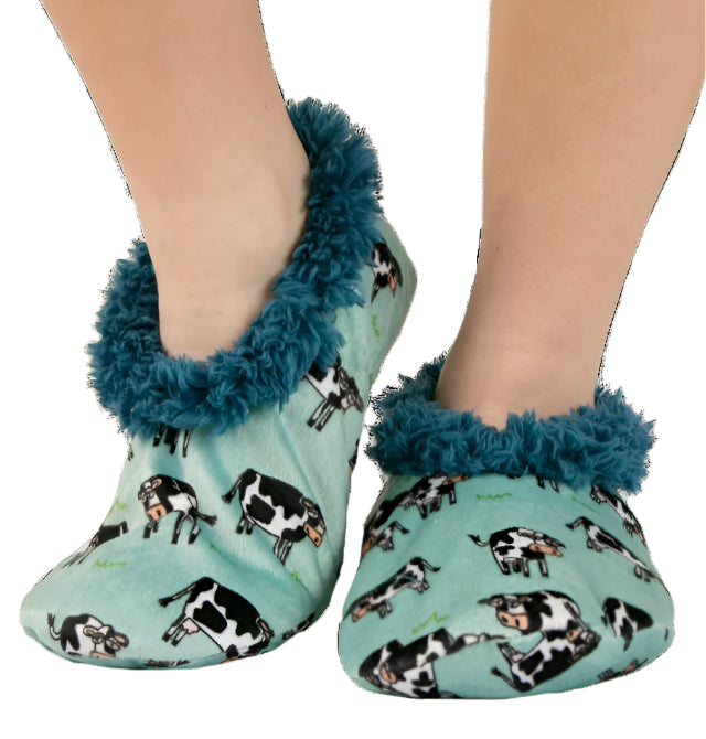 "MOODY IN THE MORNING" COW FUZZY SLIPPERS