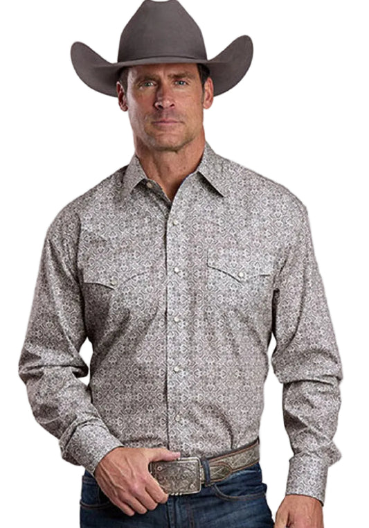STETSON GREY PAISLEY MEDALLION PRINT SNAP SHIRT