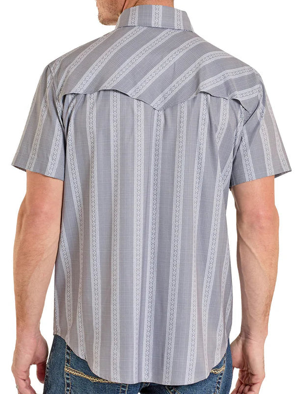 ROCK AND ROLL MEN'S TEK WESTERN CLASSIC DOBBY SHIRT - GREY STRIPE