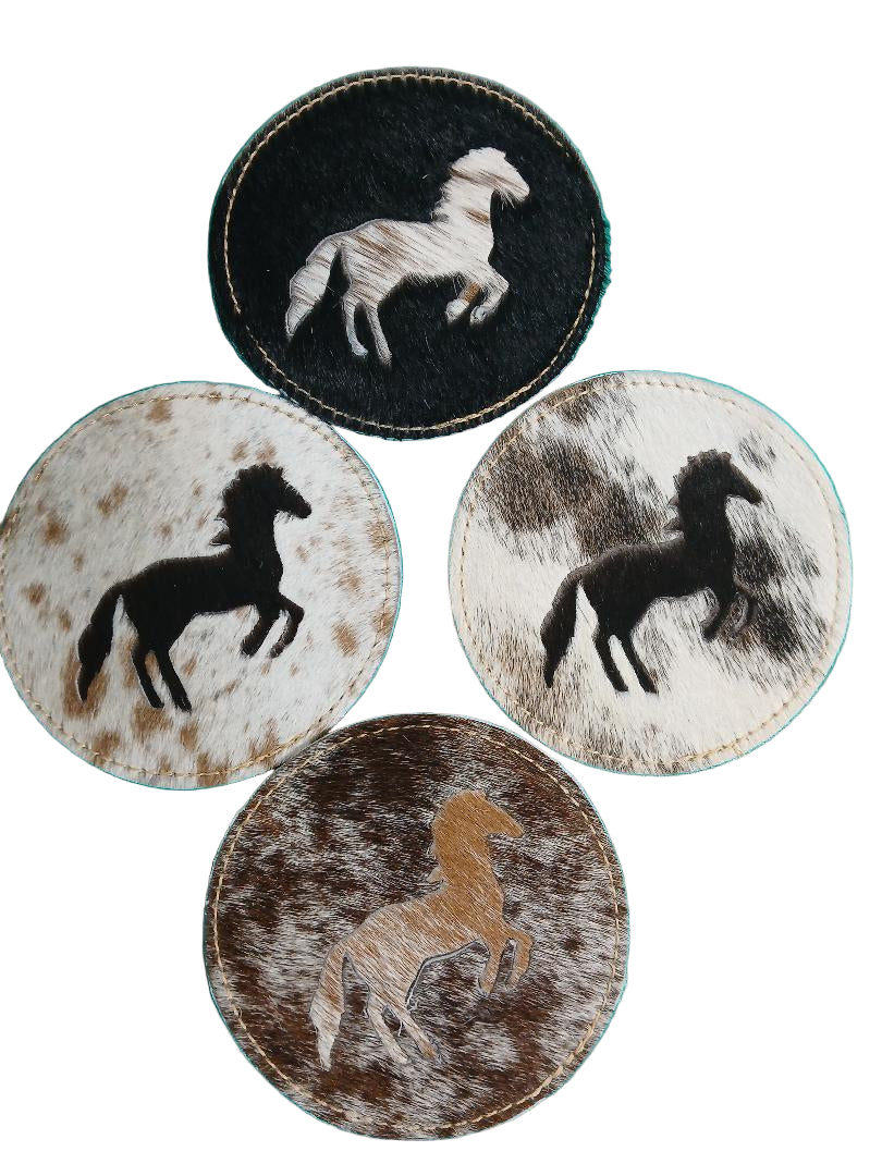 ROUND COWHIDE COASTERS - HORSE