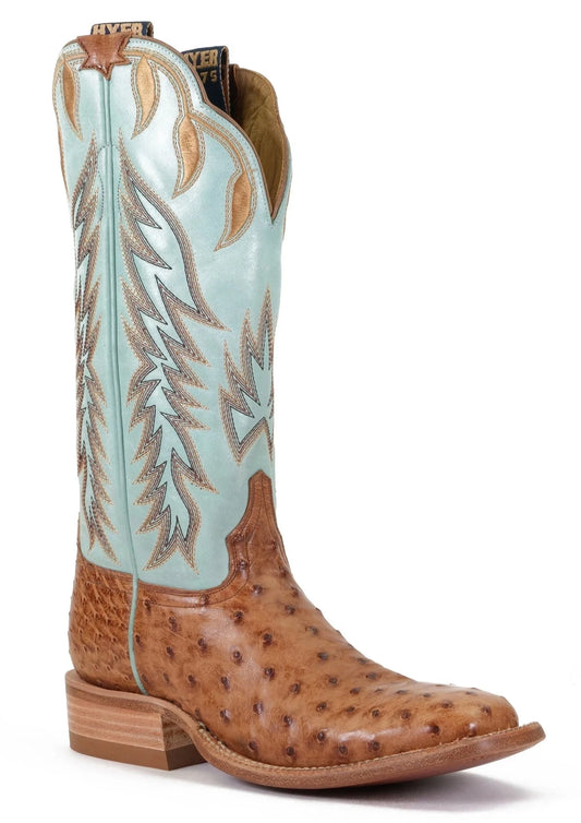 HYER "HARPER" FULL QUILL OSTRICH LADIES BOOTS in BRANDY/ROBIN'S EGG