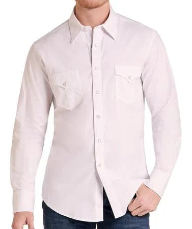 ROCK & ROLL DENIM MEN'S LONG SLEEVE SOLID TWILL in WHITE