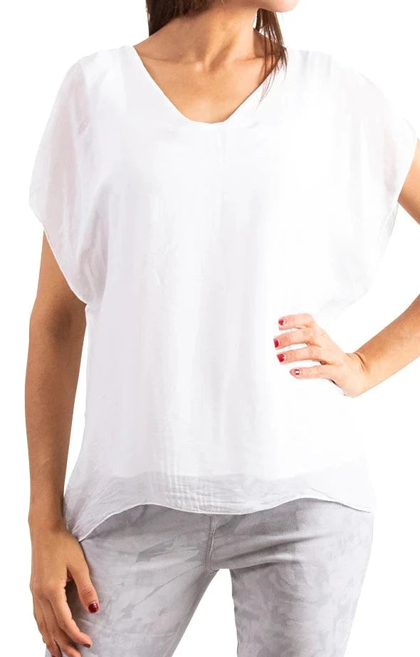 NATACHA FLUTTER SLEEVE TOP in WHITE