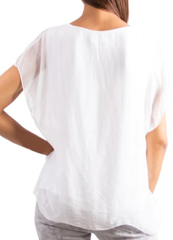 NATACHA FLUTTER SLEEVE TOP in WHITE