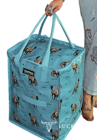 MEDIUM TURQUOISE CATTLE EASYHAUL ROLLING FOLDABLE TOTE BAG