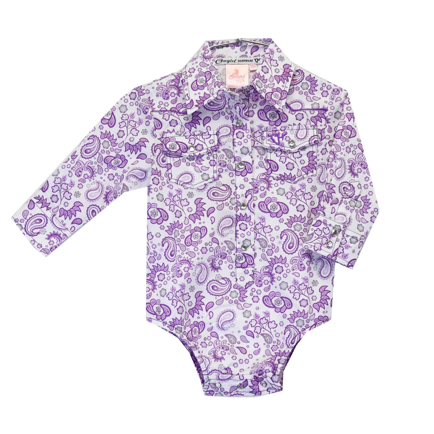 INFANT GIRL'S FUN PURPLE PAISLEY LONG SLEEVE WESTERN ROMPER