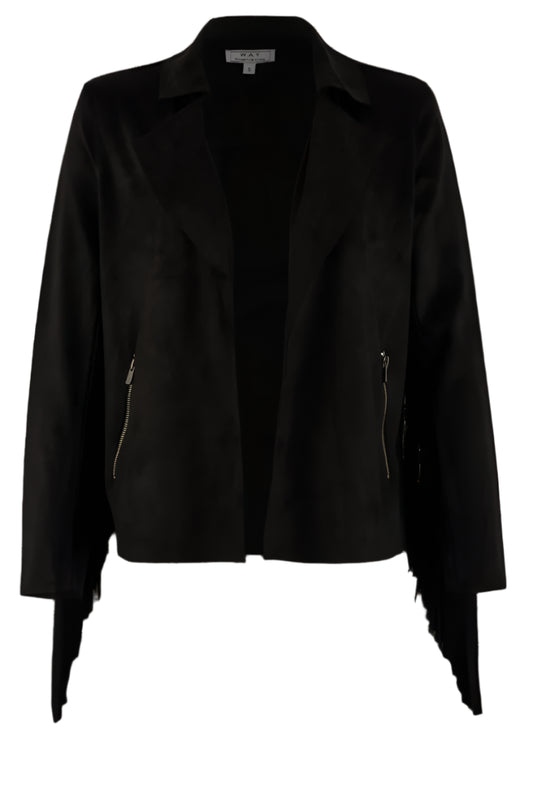 W.A.Y. SUEDE FRINGE JACKET in BLACK