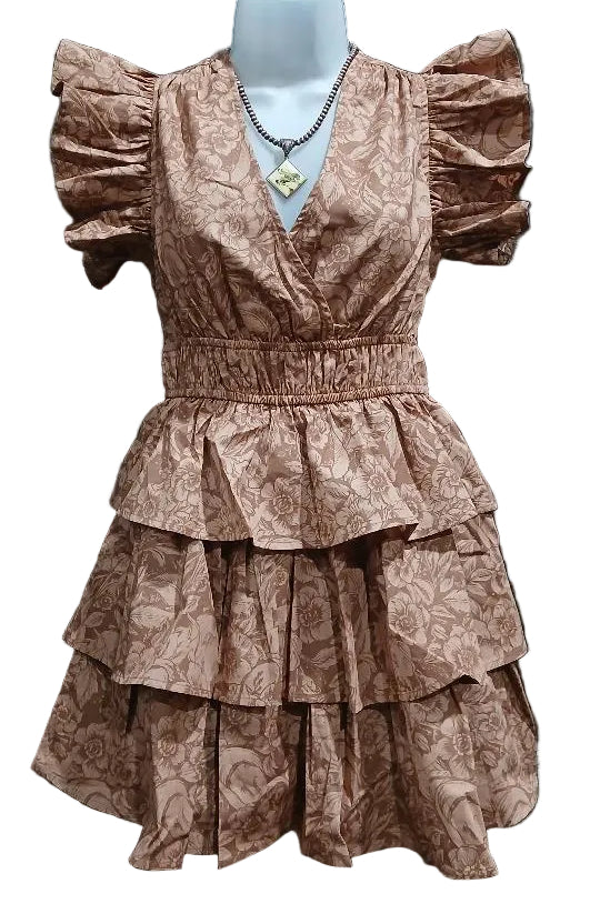 JUSTIN WOMEN'S RUFFLE SLEEVE TIERED MINI DRESS