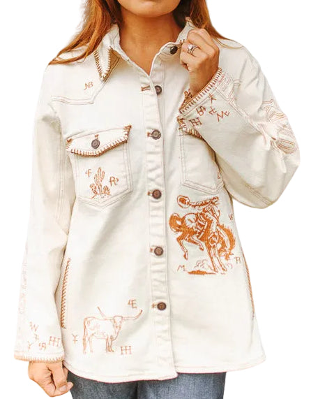 CREAM/CAMEL WESTERN EMBROIDERY CONCHO BUTTON JACKET