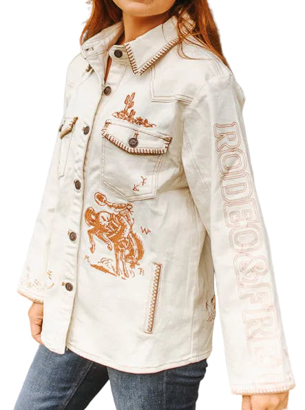 CREAM/CAMEL WESTERN EMBROIDERY CONCHO BUTTON JACKET