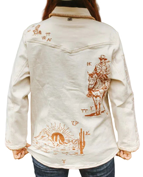 CREAM/CAMEL WESTERN EMBROIDERY CONCHO BUTTON JACKET