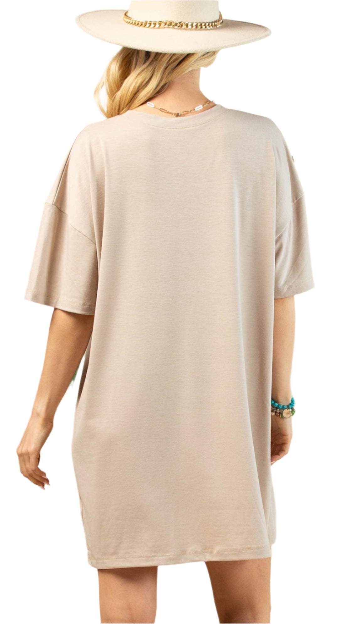 LADIES JUST HERE FOR THE COWBOYS GRAPHIC T-SHIRT DRESS in KHAKI