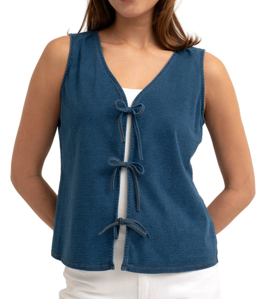 DENIM KNIT TIE FRONT VEST