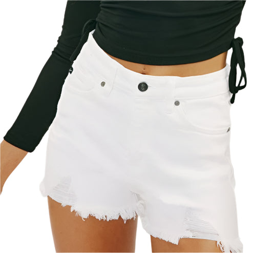 KANCAN WHITE DENIM HIGH RISE SHORTS