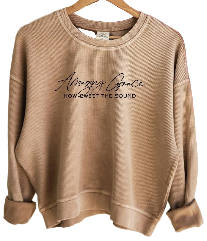 "AMAZING GRACE" CROPPED THERMAL PULL-OVER in CRANBERRY or LATTE