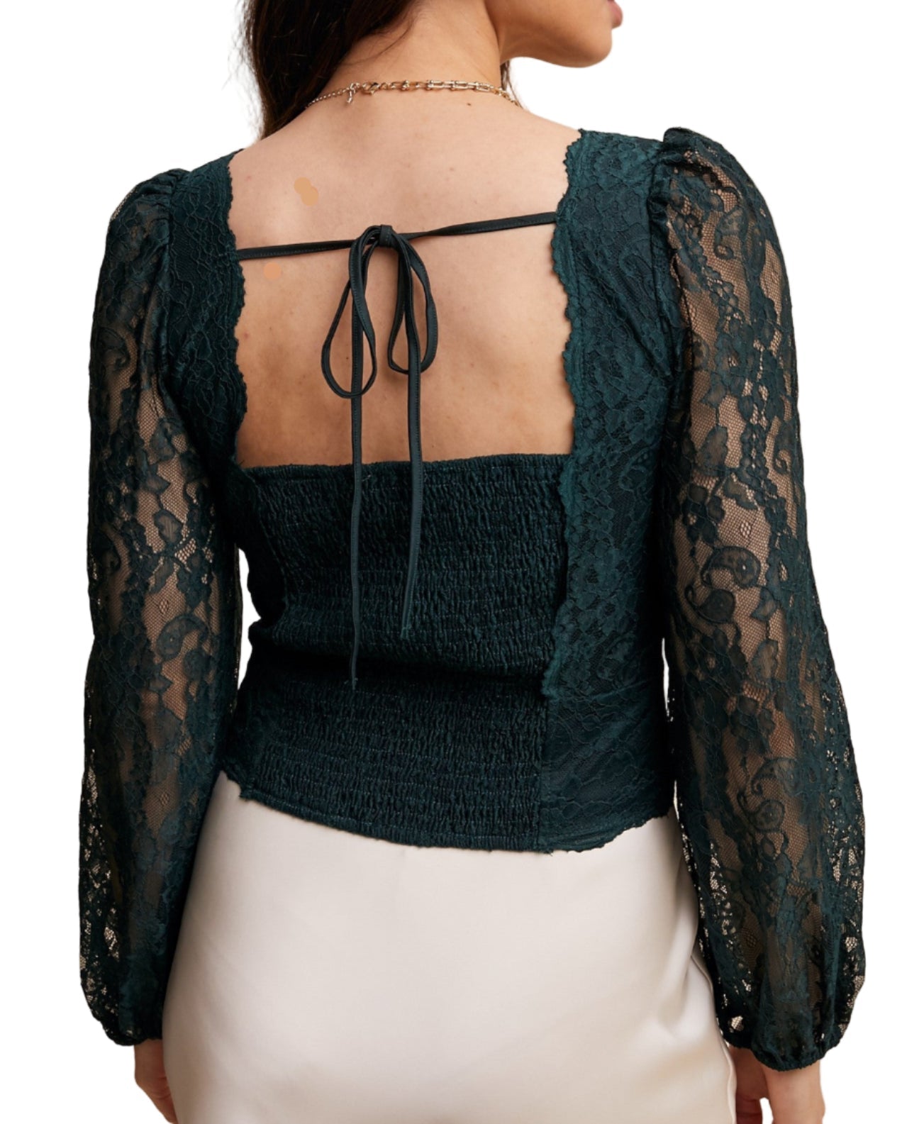 RENAISSANCE STYLE LACE BLOUSE in DEEP GREEN