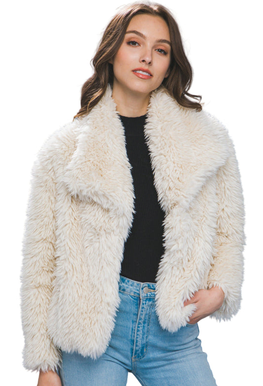 MID WAIST FAUX FUR JACKET in IVORY