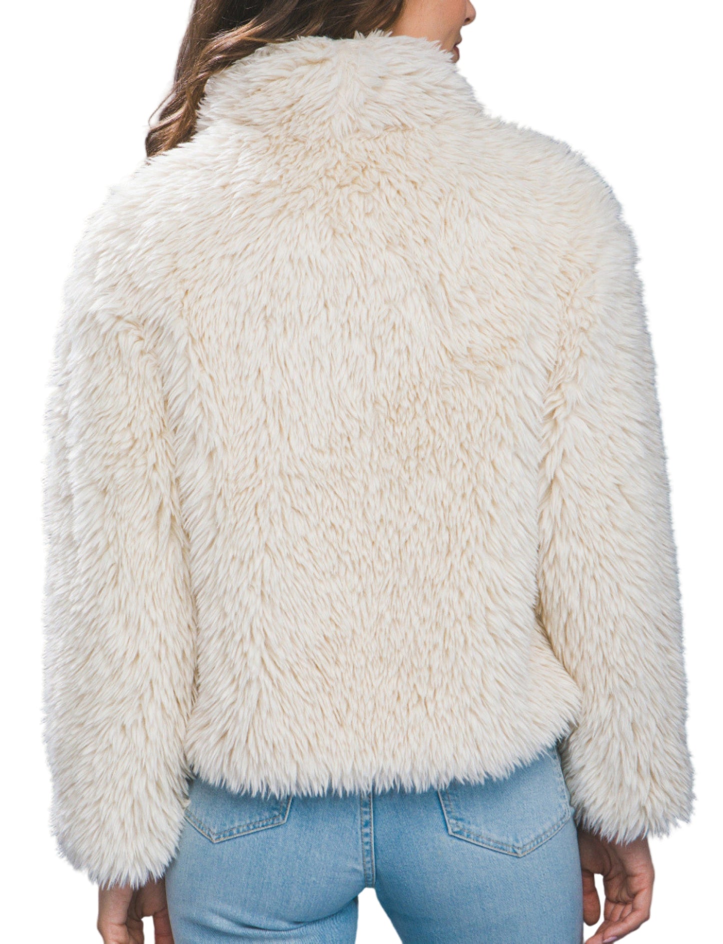 MID WAIST FAUX FUR JACKET in IVORY