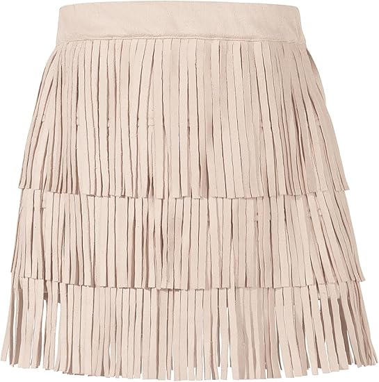 W.A.Y. FAUX SUEDE FRINGE SKIRT in BLACK OR BONE