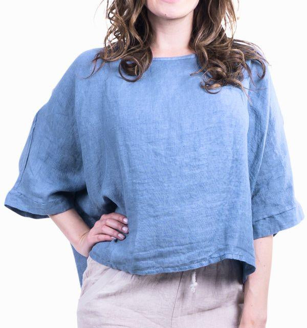 LUCY LINEN KAFTAN BLOUSE in BLUE