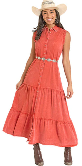 ROCK AND ROLL WOMEN'S DISTRESSED SLEEVELESS DRESS - RUST