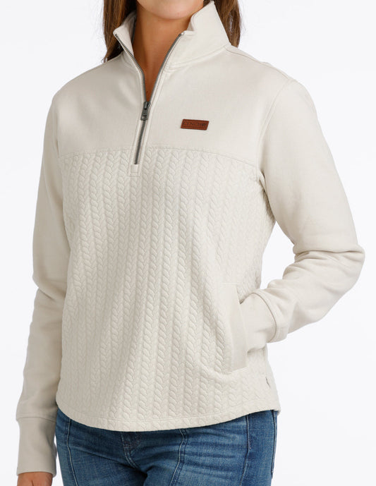 CINCH WOMEN'S 1/4 ZIP KNIT PULLOVER - CREAM