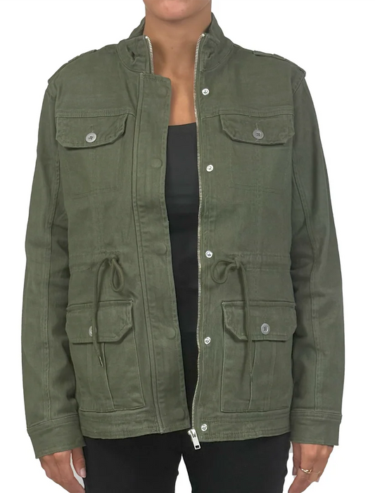 OLIVE COTTON TWILL FIELD JACKET