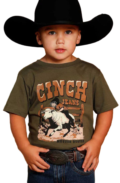 CINCH BOY'S INFANT/TODDLER MUTTON BUSTER OLIVE GREEN GRAPHIC TEE