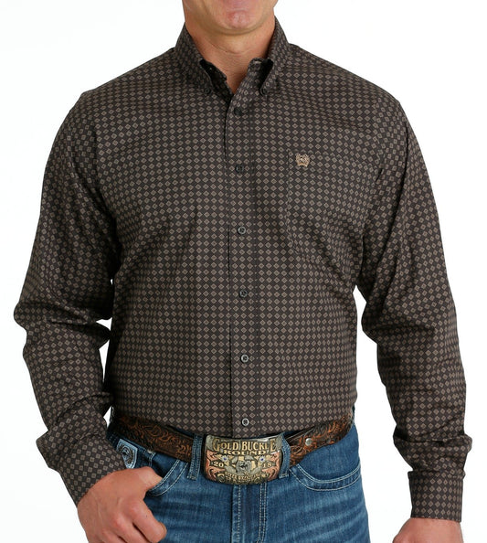 MEN'S CINCH DIAMOND PRINTED BUTTON-DOWN WESTERN SHIRT - BROWN